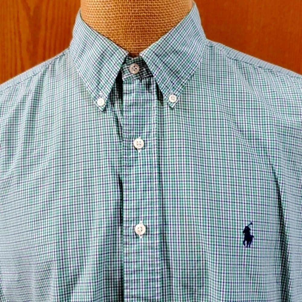 Ralph Lauren purple and green checkered long sleeve button down blake cotton